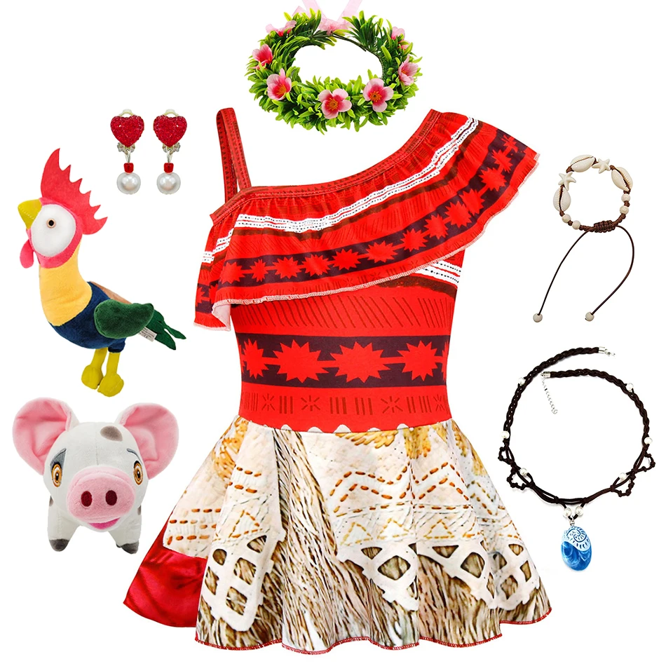 Moana Role Play Princess Dress Girls Baby Carnival Clothes Kids Halloween Masquerade Party Costume Cartoon Print Cosplay Apparel