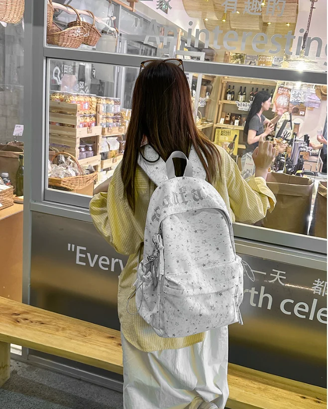 Korean-Style Star Pattern Backpack New Model Schoolbag with Dual Shoulder Straps High Appearance Quality for High School Student