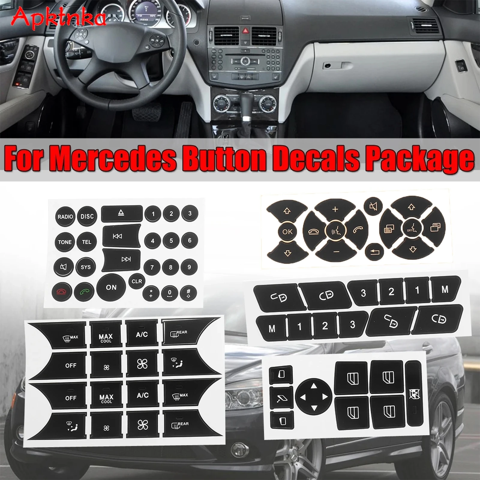 Car Button Repair Sticker Matte Stickers For Mercedes For Benz W204 C250 C350 E-Class ML GL GLK 2008 2009 2010 2011 2012 2013-14