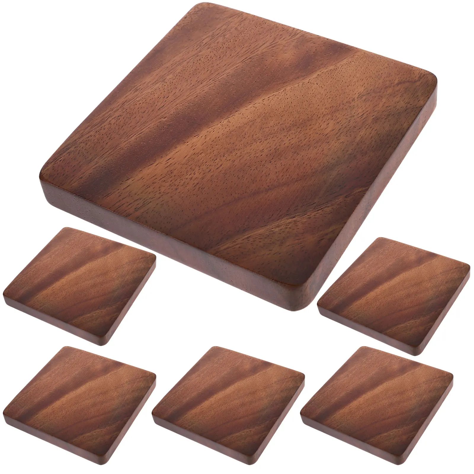 

6PCS Black Walnut Square Coasters 11x11cm Wood Mats Tea Coffee Home Kitchen Anti skid Protective Bottle