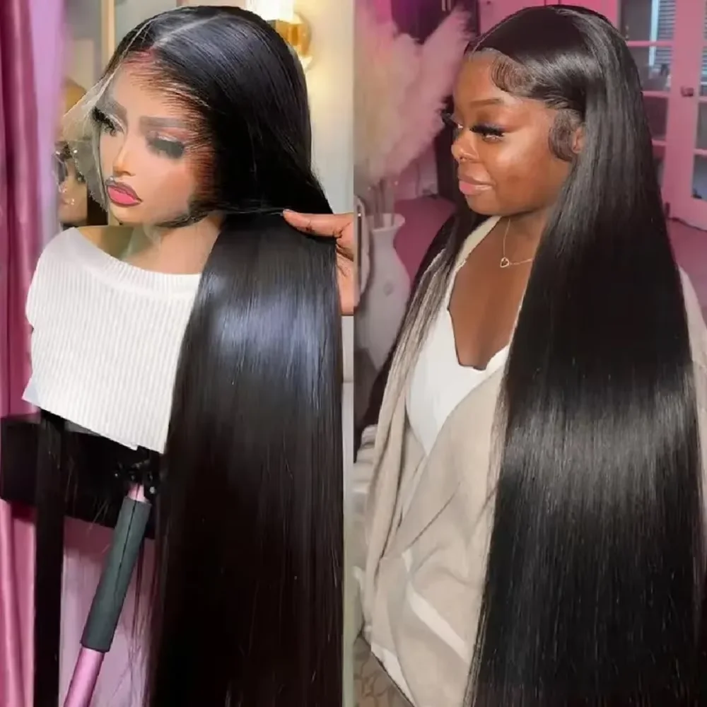 Bling cabelo 36 38 Polegada osso em linha reta 360 laço frontal 13x4 13x6 hd transparente frente do laço perucas de cabelo humano para preto à venda