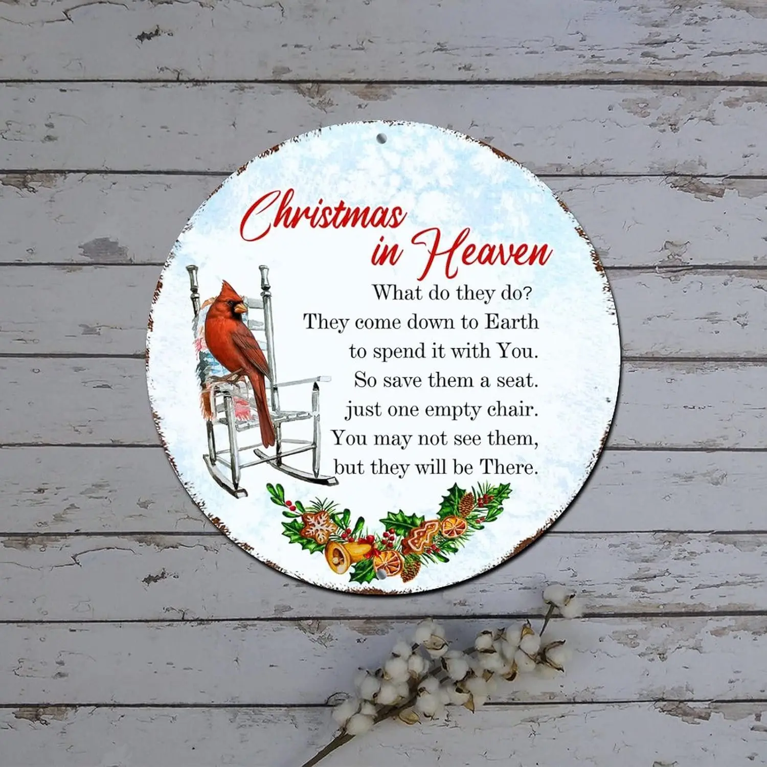 Christmas Metal Tin Signs Christmas in Heaven Cardinalis Quote Round Metal Tin Sign Christmas Door Decor Shabby Metal Sign for L