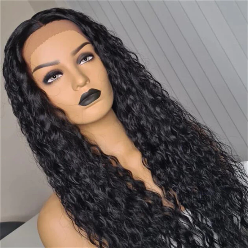 26 Polegada macio longo sem cola natural preto kinky encaracolado peruca dianteira do laço para mulheres com cabelo do bebê sintético preplucked diariamente