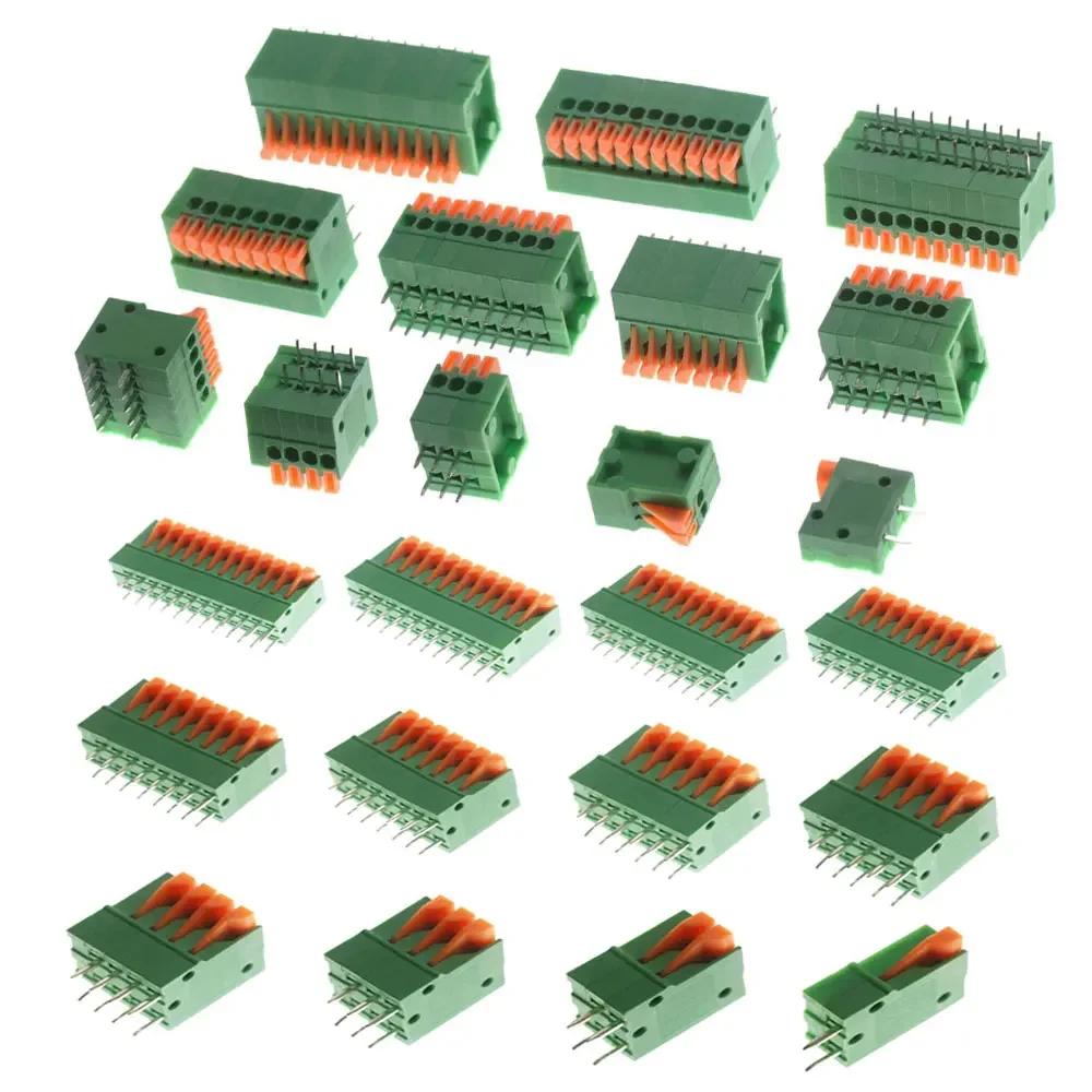 10Pcs 2.54mm Pitch KF141V KF141R Push-in Spring Screwless Terminal Block Straight/Bent Foot 1/2/3/4/5/6/7/8/9/10P PCB Connector