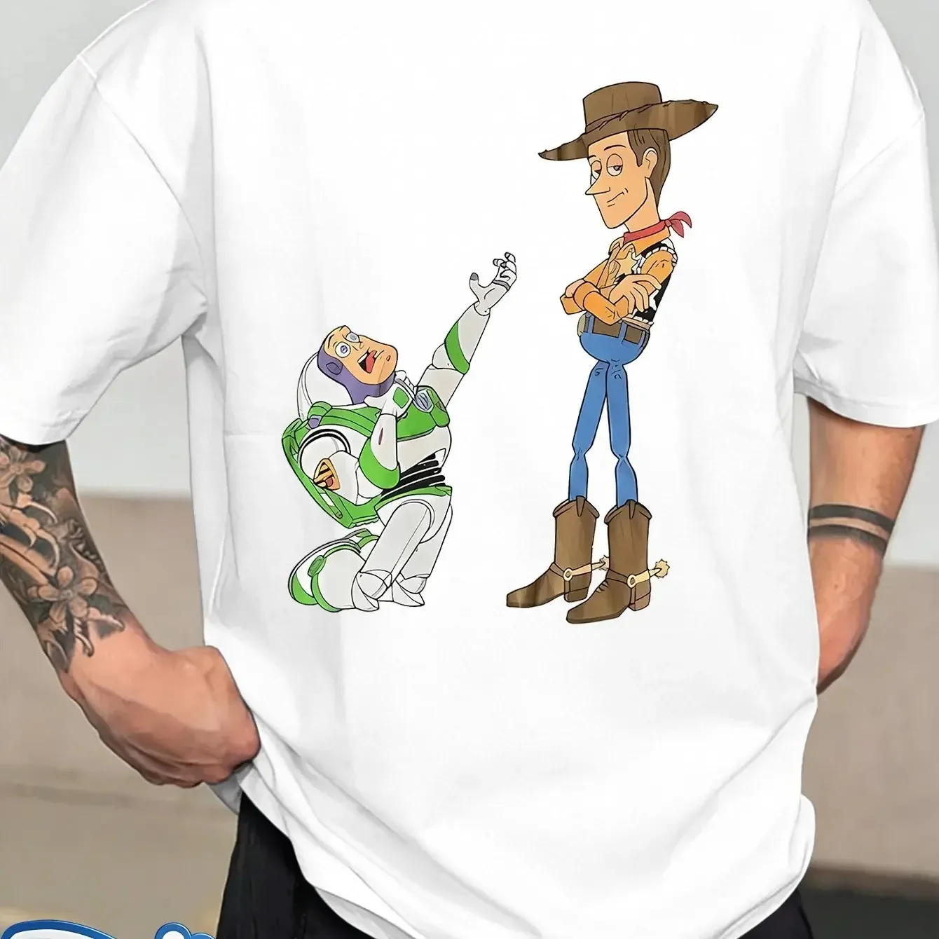 

Футболка Disney Toy Story, стильная одежда больших размеров, одежда на все времена года, новая модель, популярный товар, унисекс, дышащая, мягкая, для пар.