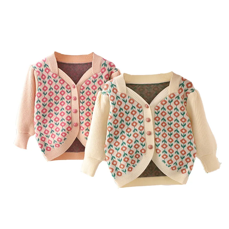 

Female baby sweater sweater cardigan han edition 2022 new winter children flower cardigan jacket of the girls