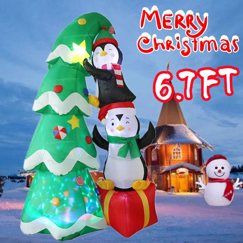 

6FT Christmas Inflatable Christmas Tree Penguin Model With LED Lights Christmas Outdoor Courtyard Garden Decoration Props