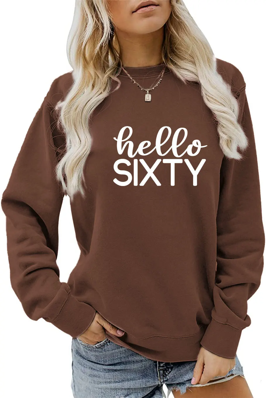 New autumn crew-neck loose women's T-shirt hoodie hello sixty printed fashion long-sleeved top casual jumper