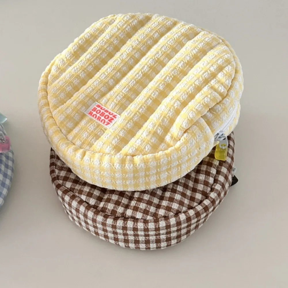 

Round Ins Cosmetic Bag Large Capacity Coin Pouch Plaid Toiletry Organizer Stationery Bag Korean Style Cotton Coin Purse Women