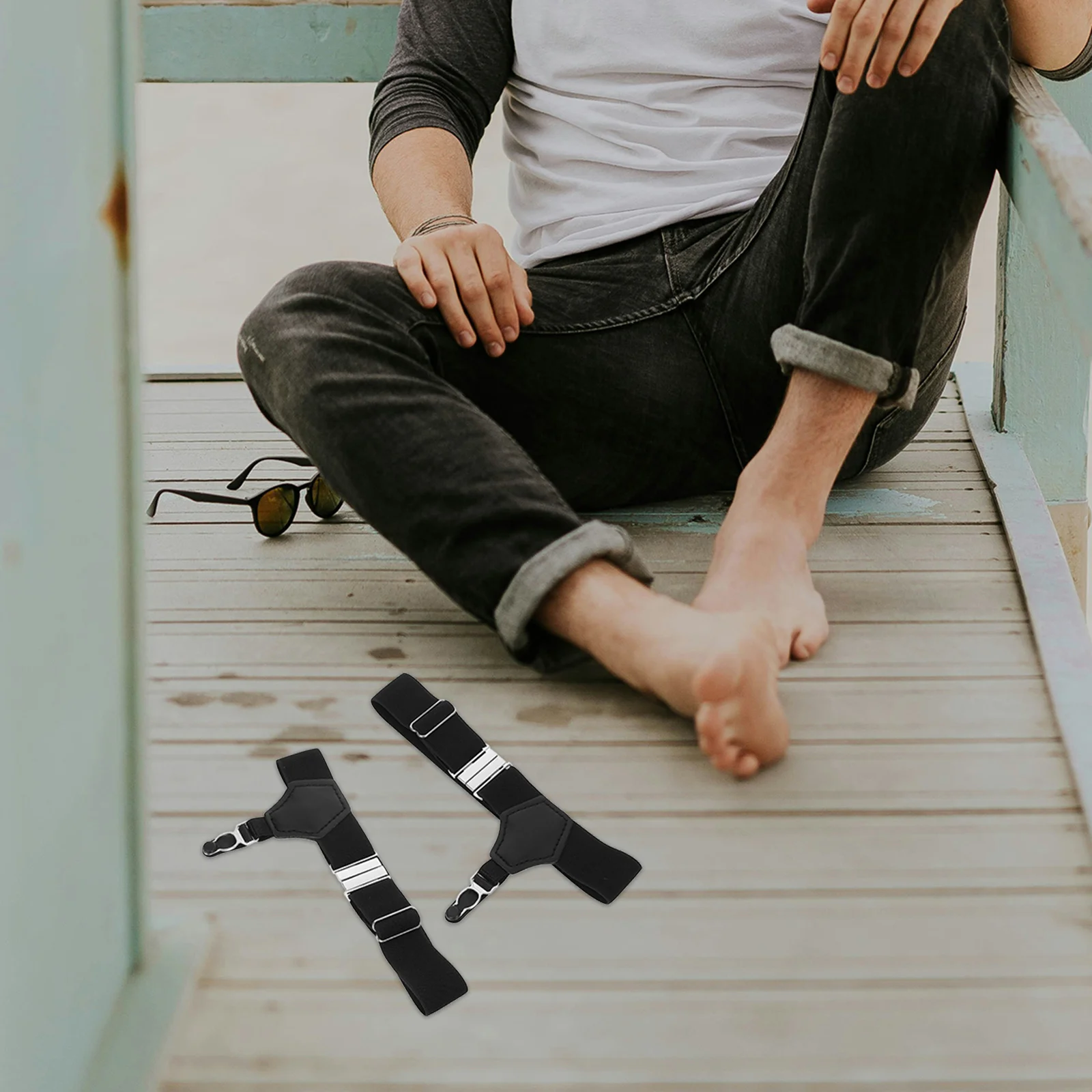 زوج من الجوارب الرجالية القابلة للتعديل، أربطة سوداء ناعمة مرنة من النايلون مناسبة للفستان الرسمي، حمالات مريحة #6