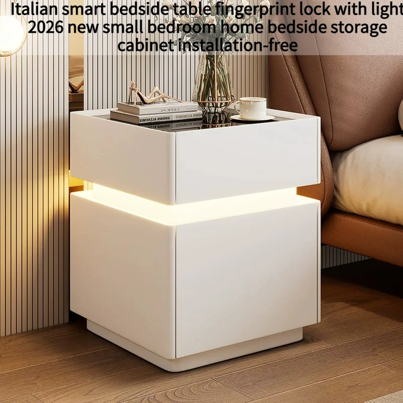 

White Nordic Smart Bedside Table Drawers Italian Office Smart Nightstand Narrow Space Saving Table De Chevet Room Furniture