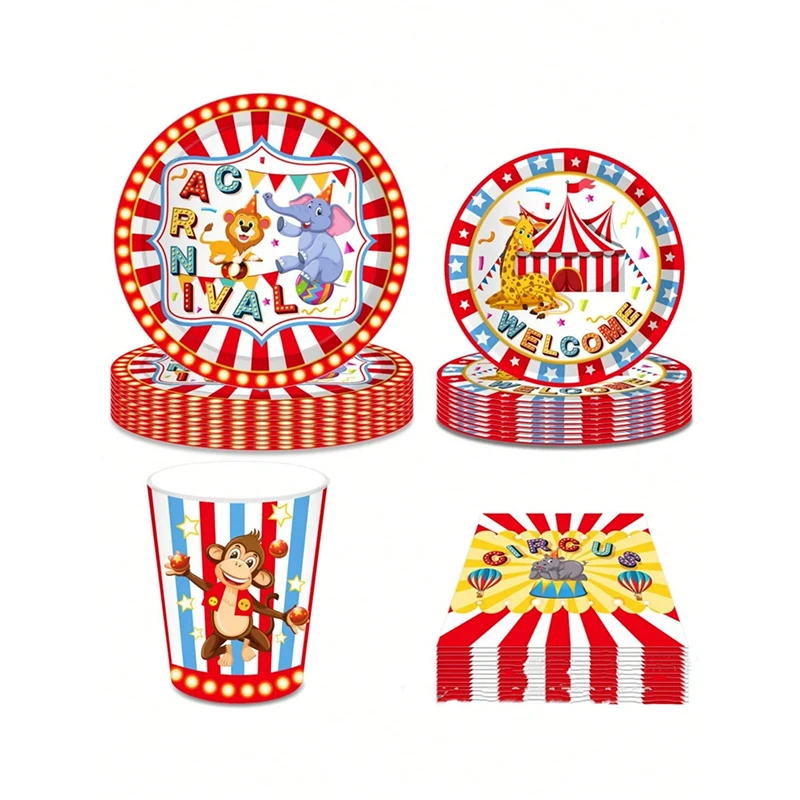 【セール中】サーカスピエロテーマ使い捨て食器セット誕生日パーティーの装飾カッププレートベビーシャワーハッピーバースデーギフト用品