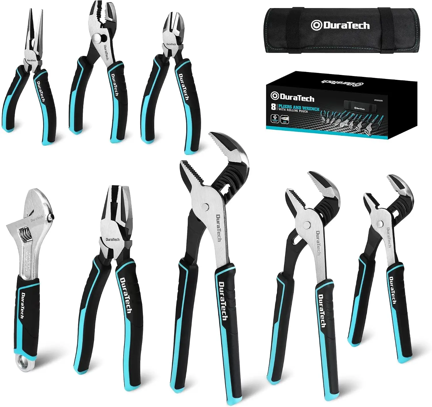 8-Piece Pliers Set with Rolling Pouch, Cr-V/Cr-Ni Construction | 3 Groove Joint Pliers (12