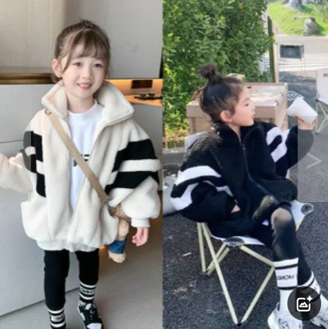 New Foreign Trade Kids' Plush Winter Coat Bold Black & High-Quality Boys & Girls Outerwear