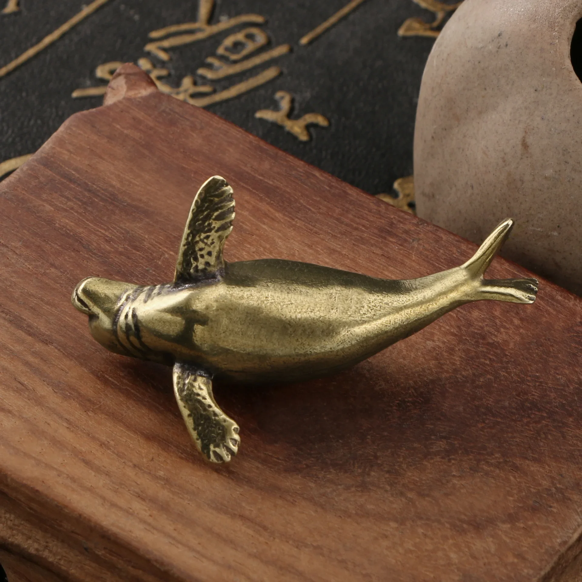 Animal Brass Seal Metal Figurine Creative Marine Organism Tea Pet Desk Decoration Home Decor Crafts Collection