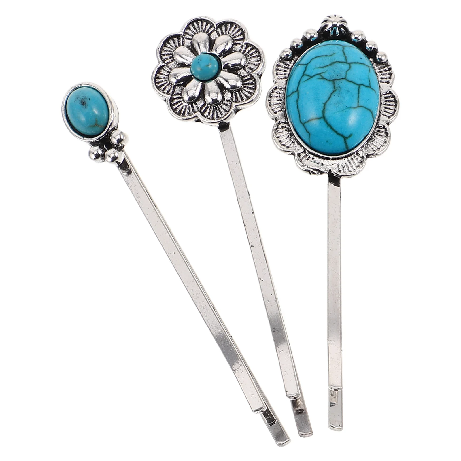 

3pcs Southwestern Turquoise Hair Clips Retro Style Decorative Bobby Pins For Women Boho Hair Accessories Turquoise Inlay Durable