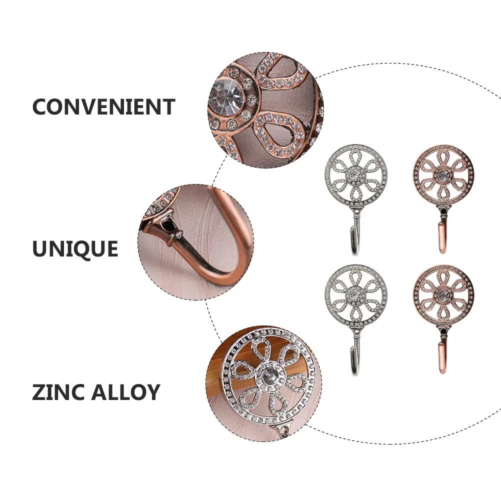 

4 pcs Zinc Alloy Hooks Decorative Flower Design Curtain Tiebacks Wall Hooks for Curtains Clothes Vintage Metal Hardware