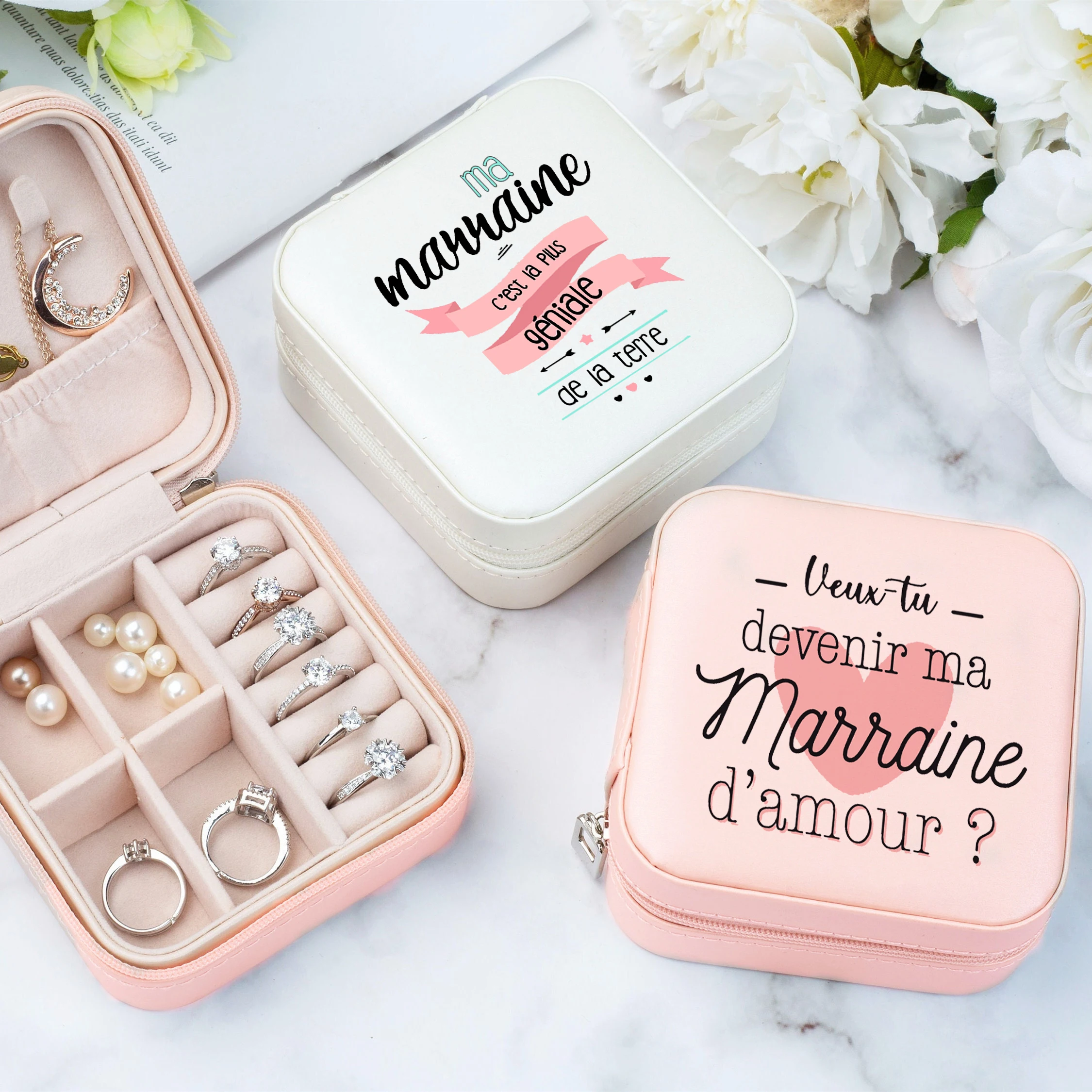 Do You Want To Be My Godmother Printed Jewellery Box Women Jewelry Case Travel Earring Ring Storage Box Marraine Request Gift