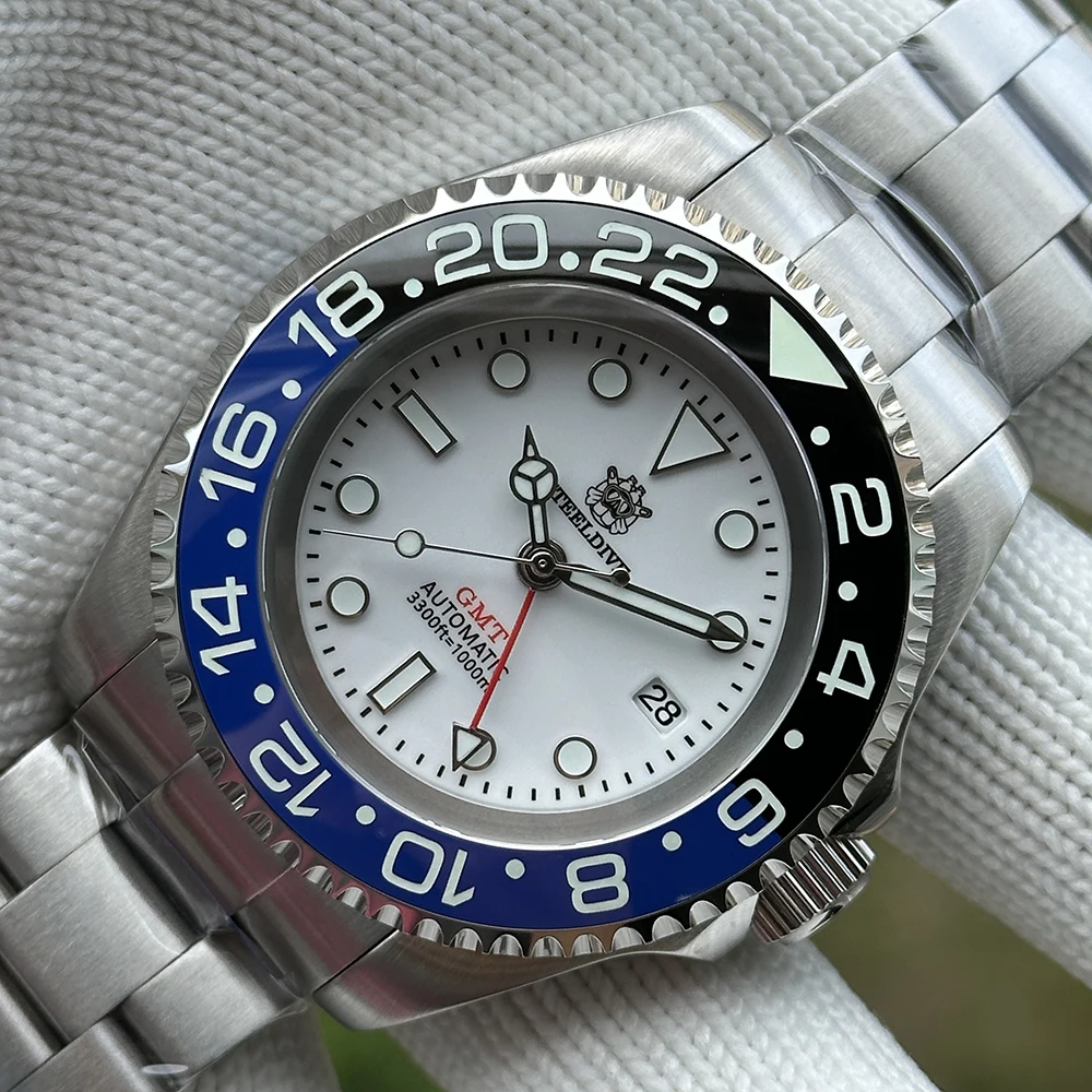 STEELDIVE SD1964GMT NH34 Watch 2025 White Dial 4 Hands Ceramic Bezel Insert Luminous Sappire Glass Automatic Mens Dive Watches