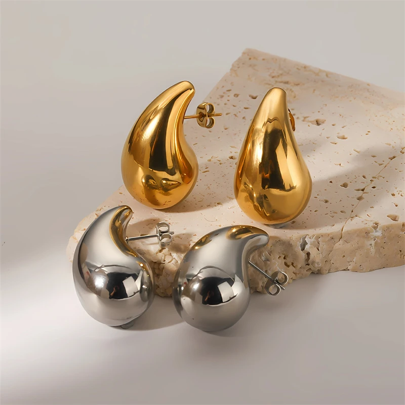 316L Stainless Steel New Fashion Fine Jewelry Minimalism Grinding High Brightness Water Droplet Shape Stud Earrings For Women