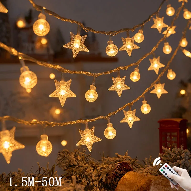 

Christmas Decoration 3-50M LED Star Fairy Lights Christmas Tree Ornaments for Home Room 2023 Light String Navidad New Year 2024