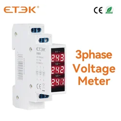 モジュラー三相電力計,デジタル電圧計,DINレール電圧計,ac 220v,230v,380v,80-500v,ekmv3,etek