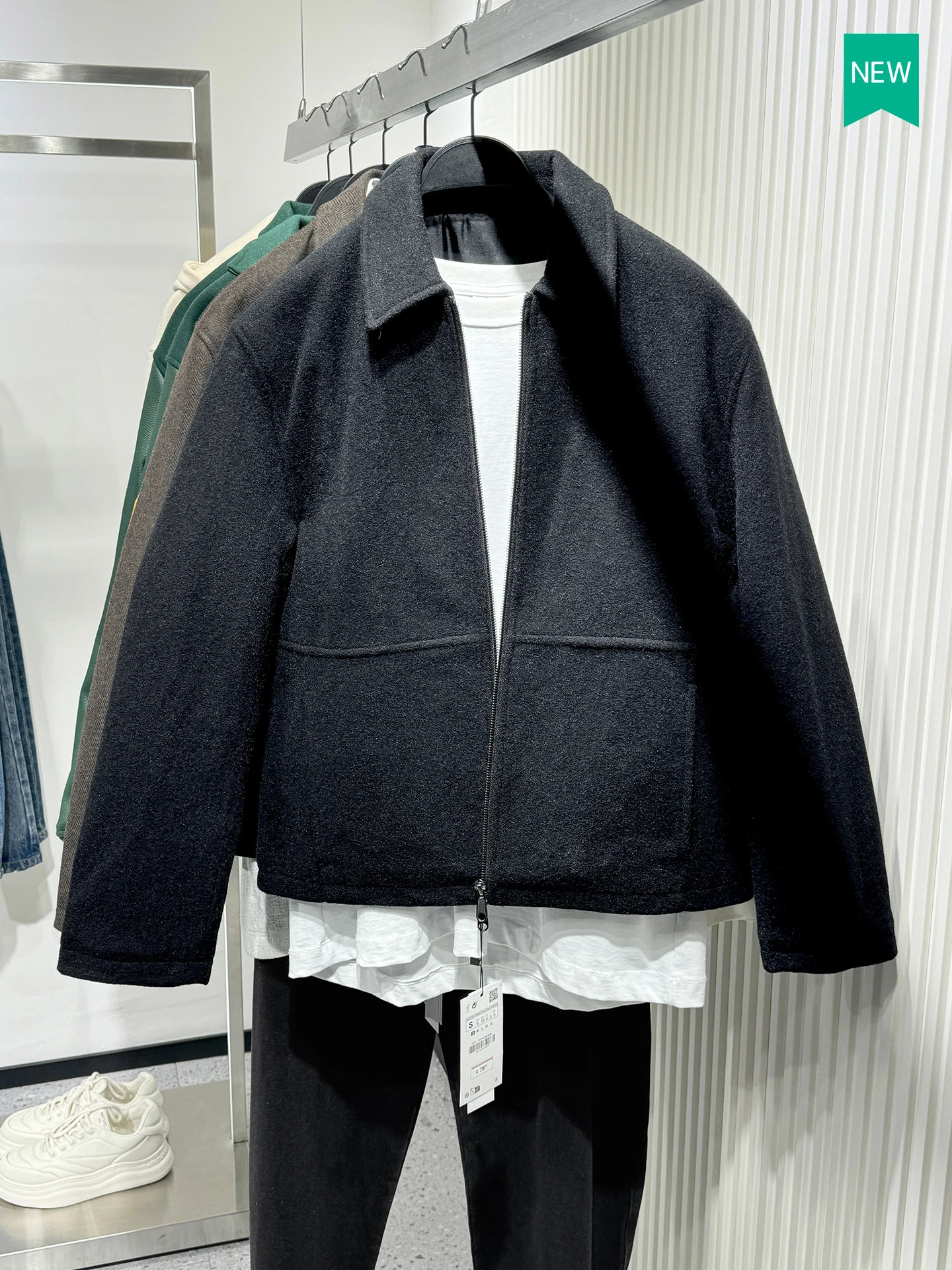 

Men's Autumn New Straight Leg Cotton Jaet Thin Woolen Simulation Zipper Collar Polyester Nylon Cosite Fiber