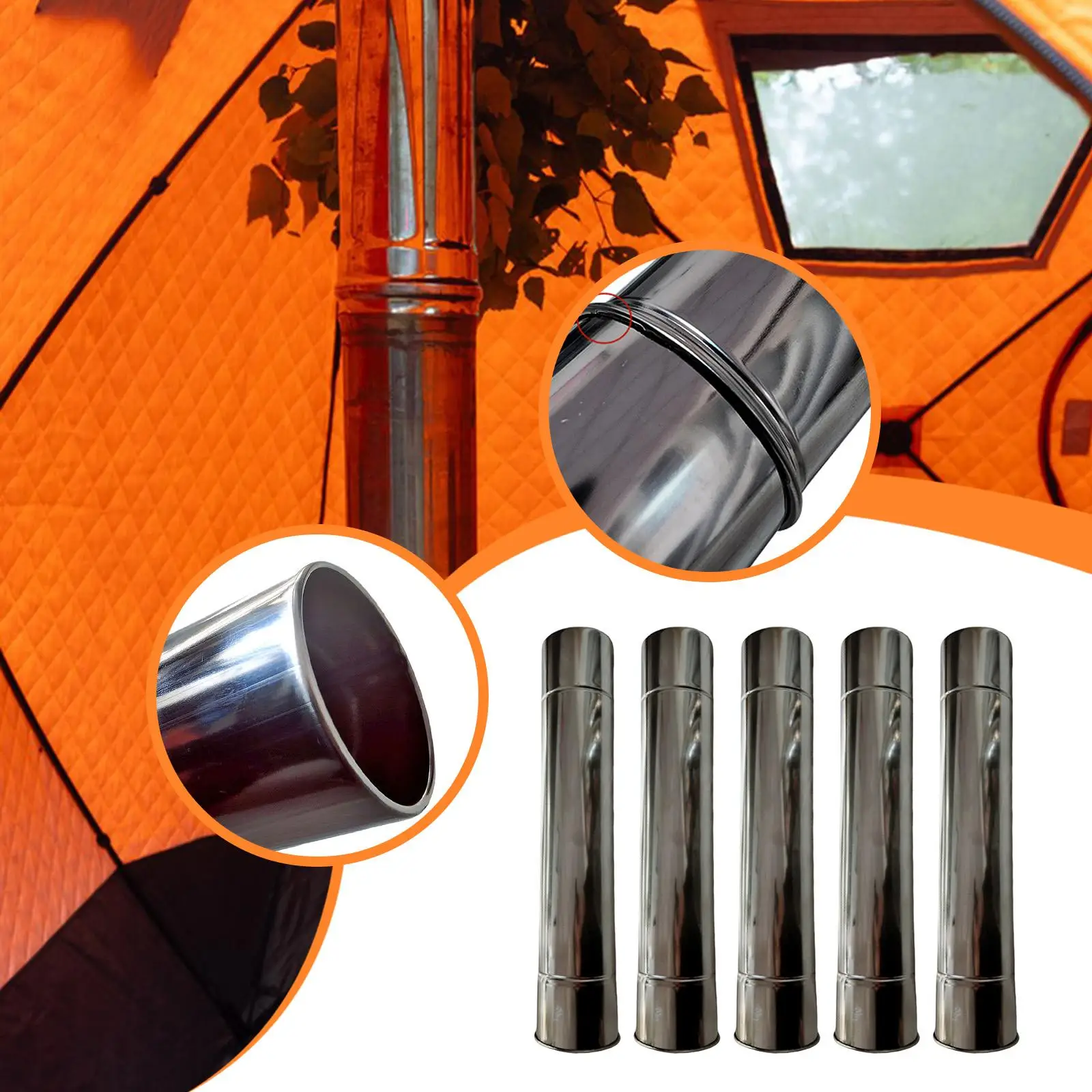 5x Stovepipe Stainless Steel Chimney Flue for Outdoor Home Firewood Burner