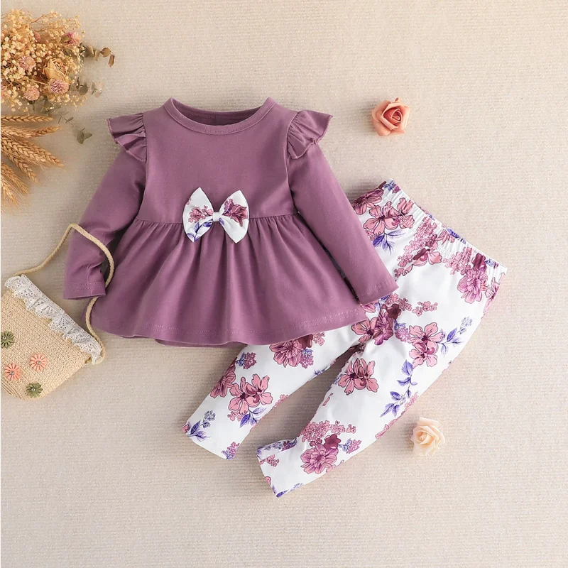 Newborn Baby Clothes Set 6-36 Months Long Sleeve Blouse and Floral Long Pants Outfit Toddler Infant Clothing Suit For Kids Girl