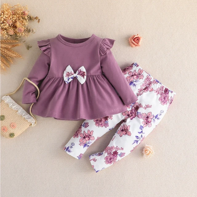 Conjunto de ropa para bebe recien nacido Blusa de manga larga y pantalones largos florales traje de ropa infantil para ninos y ninas 6 36 meses