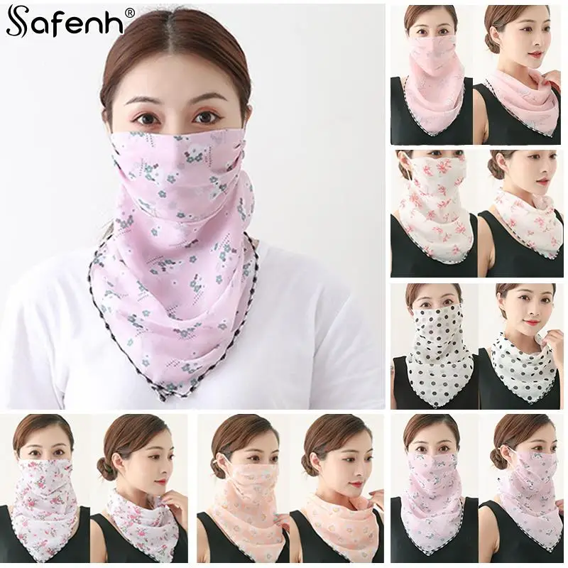 1PCS Summer Women Mask Scarf Sun Protection Mask Outdoor Riding Dustproof Cycling Running Ear Hangers Silk Scarf Handkerchief