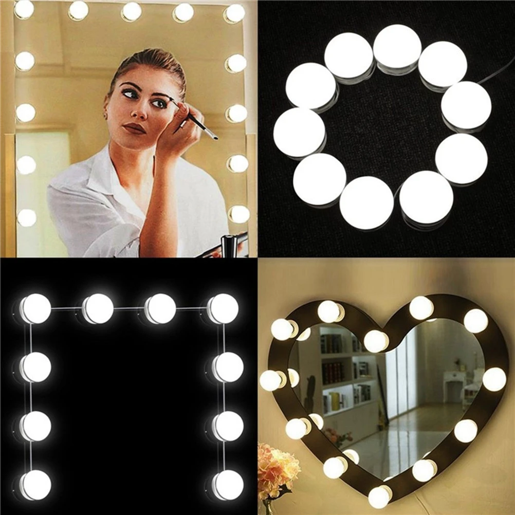 

10Pcs Romantic Style LED Vanity Mirror Lights Strip Three Color Temperature Adjustable Brightness for Makeup Table Bathroom