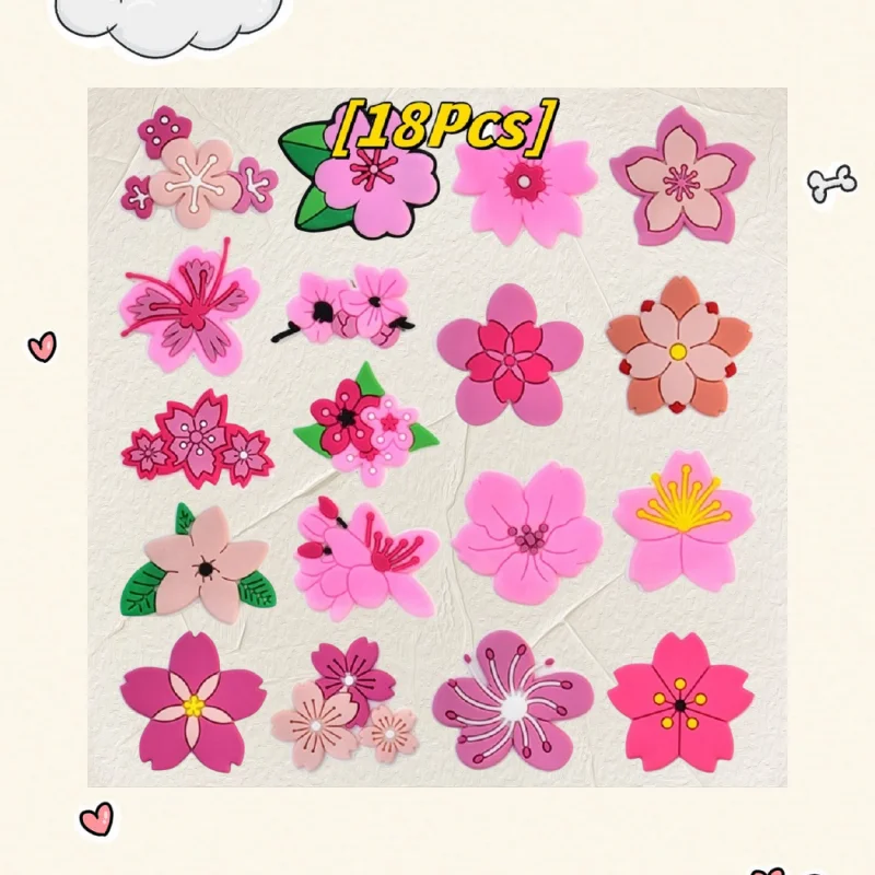 

Cute Pink Flower Shoe Charms for Pin Accessories Decoration Bracelet Wristband PVC Pin Women Party Gifts Cartoon shoe accessori
