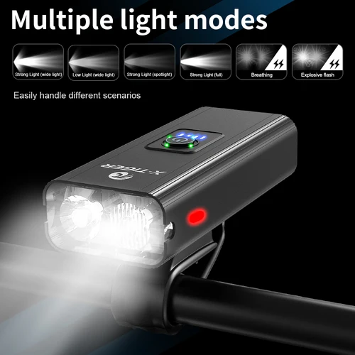 Imagen 2 del producto X-TIGER Luz de bicicleta A prueba de lluvia Carga USB LED Luces de ciclismo Lámpara delantera Faro de aluminio Linterna ultraligera Luz de bicicleta