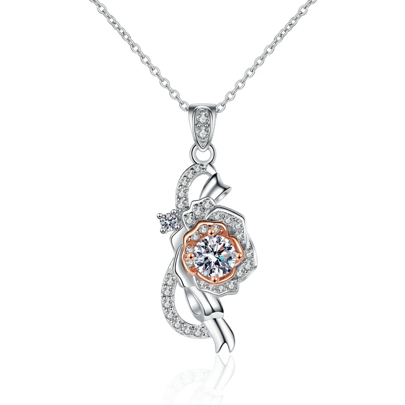 

XDY send rose necklace female S925 silver necklace inlaid moissanite simulation diamond color separation pendant