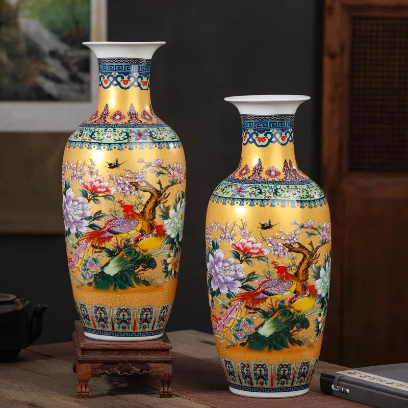 Jingdezhen ceramic ware, red flower bottle, Chinese style living room flower arrangement, dried flowers decoration, homestay dec
