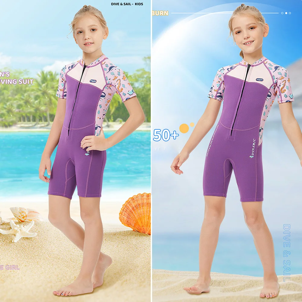 One-Piece Girls Wetsuit,2.5MM Neoprene Diving Suit,Children's Swimsuit,Printed Warm Anti-UV Surfing Jumpsuits,Jellyfish Swimwear