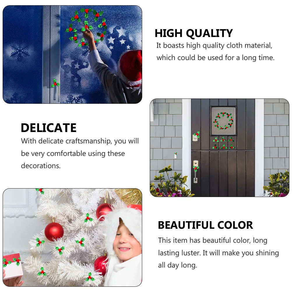 

DIY Material Holly Leaves Berry Appliques Green Cloth Window Accessory Crafting Christmas nament Door Decoration Wall Decor Home