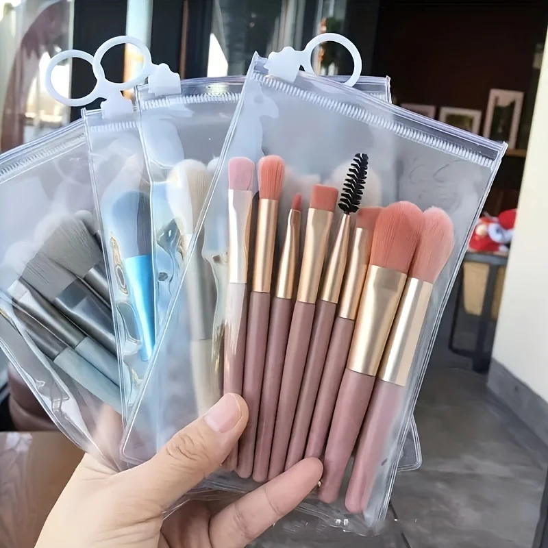 Juego de 8 mini brochas de maquillaje portátiles tipo macaron, brochas ligeras, set de maquillaje moderno, cerdas de alta calidad