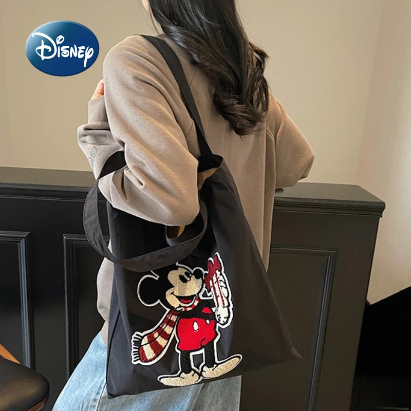 Disney Mickey New Canvas Handbag Cartoon Cute Embroidery Fashion Women's Shoulder Bag Large Capacity Cute Women's Handbag