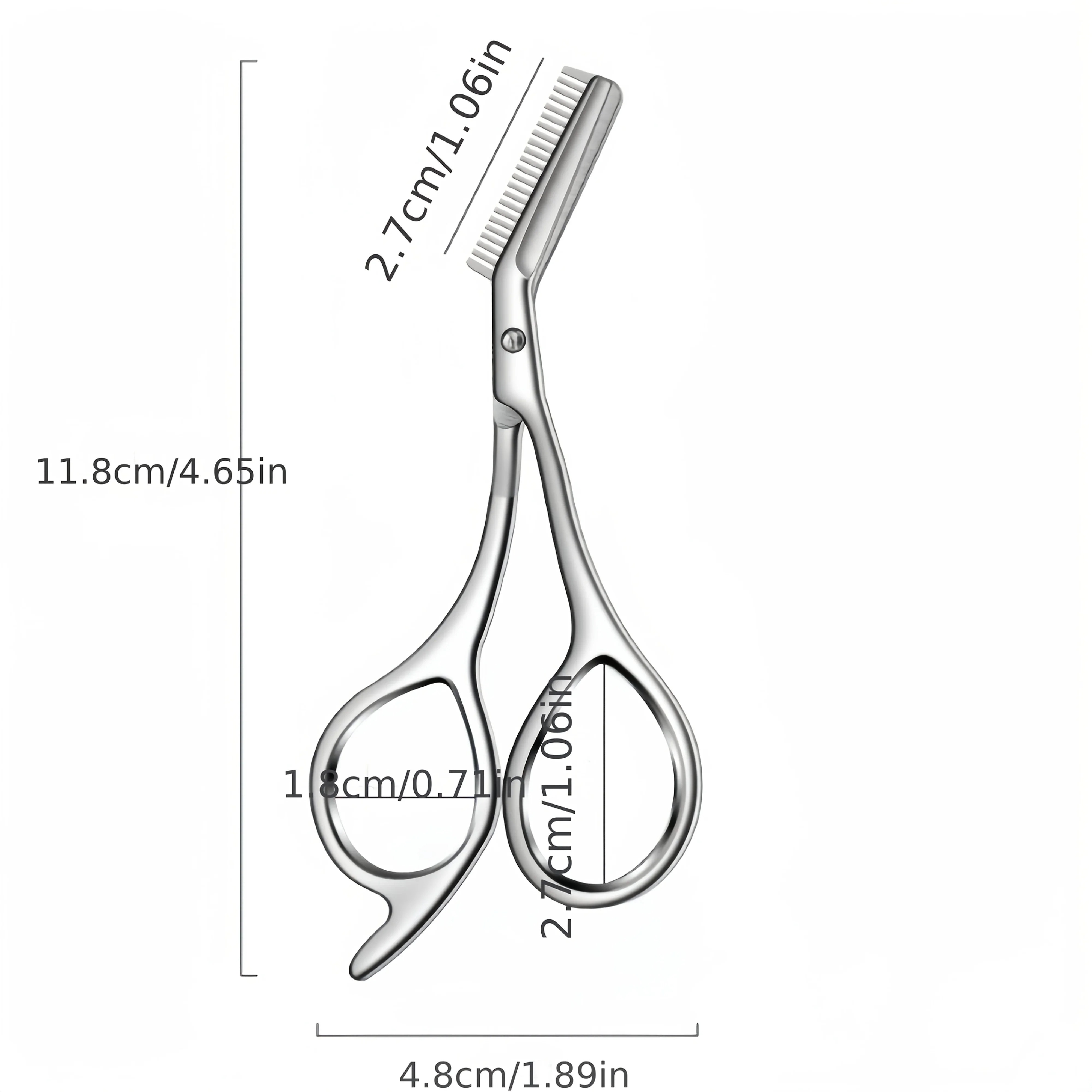กรรไกรตัดคิ้วสแตนเลสพร้อมหวี - ดีไซน์ชิ้นเดียวที่ไม่ก่อให้เกิดอาการแพ้ ใบมีดคมและด้ามจับตามหลักสรีรศาสตร์เพื่อความแม่นยำ