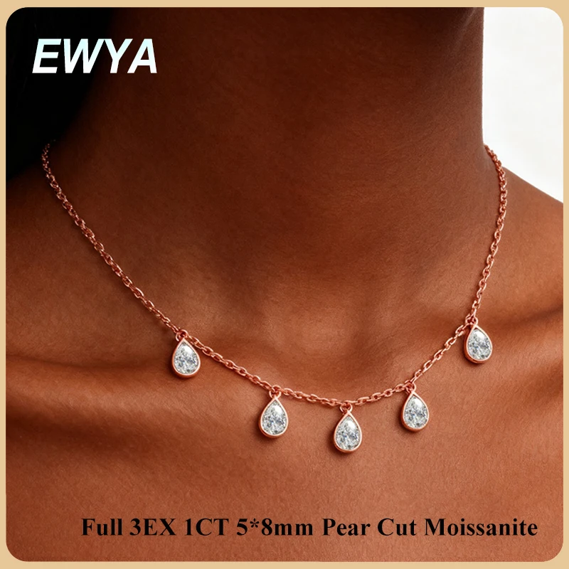 

EWYA 5-Stone Full Pear Cut Moissanite Pendant Necklace Women s925 Silver 5cttw Diamond Waterdrop Stacking Bridal Neck Chain Gift