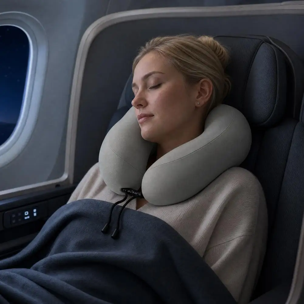 Ergonomic U-Shaped Neck Pillow with Storage Bag,Memory Foam Travel & Office Support, Removable,Machine-Washable Cover