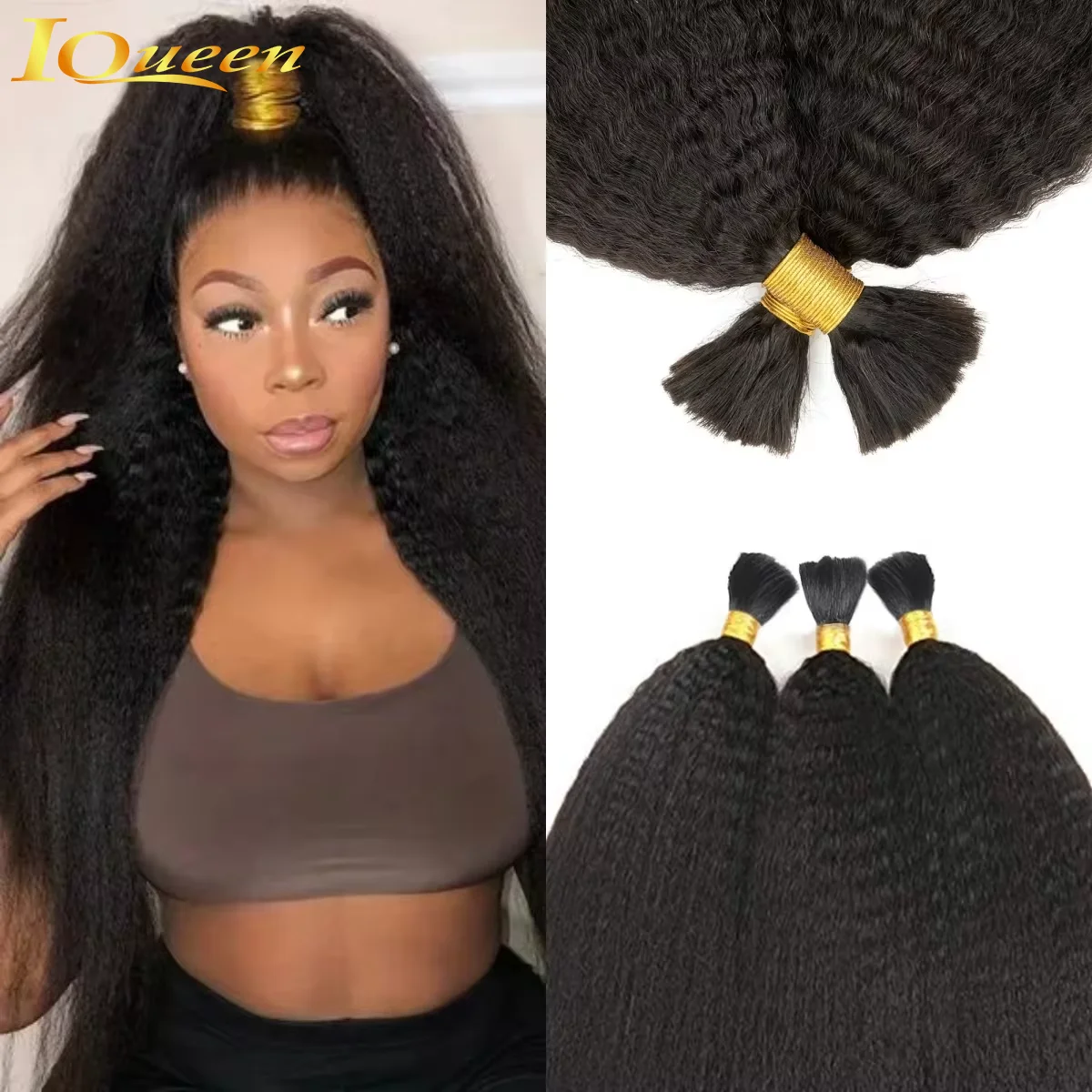 

Afro Kinky Straight Hair Bulk Human Hair Extensions Natural Real Remy Hair Bundles No Weft Raw Human Hair Extensions 50g/Bundle