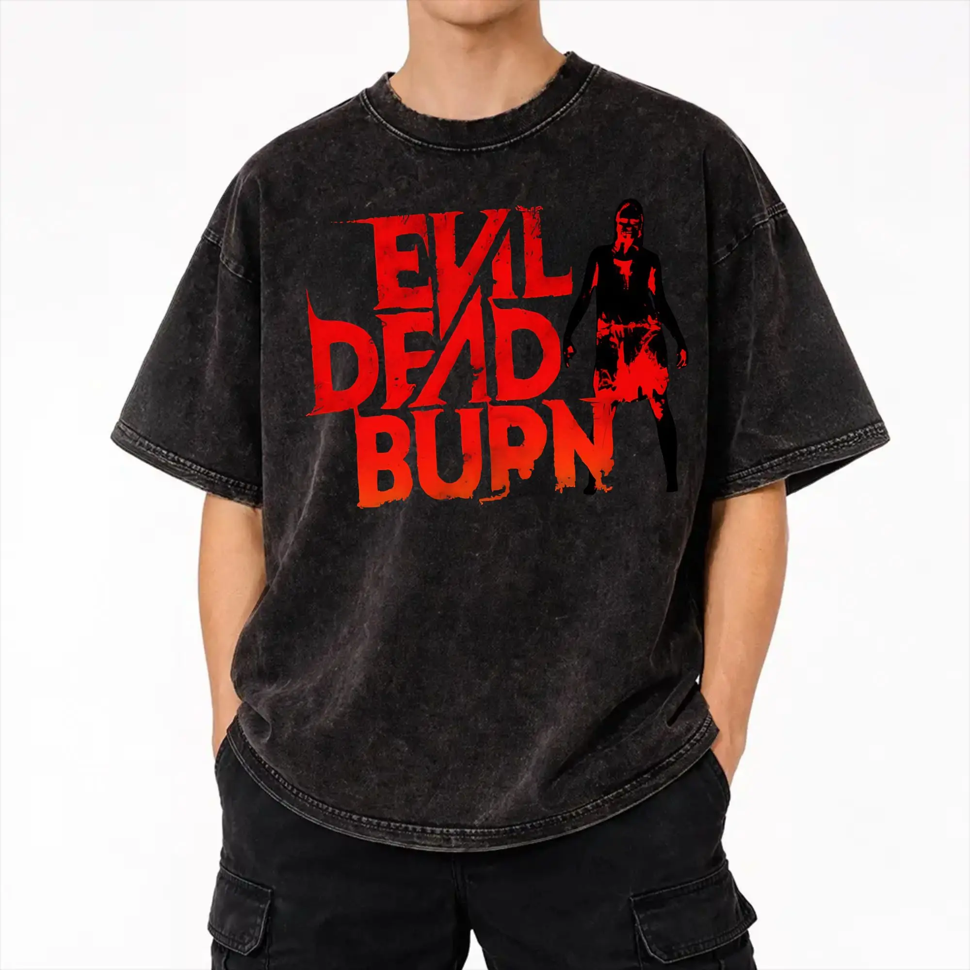 evil dead burn 2026 T Shirt Hip Hop Washed Short Sleeve High Street T-Shirts  Retro for Men Women Streetwear Printed Tops Tees