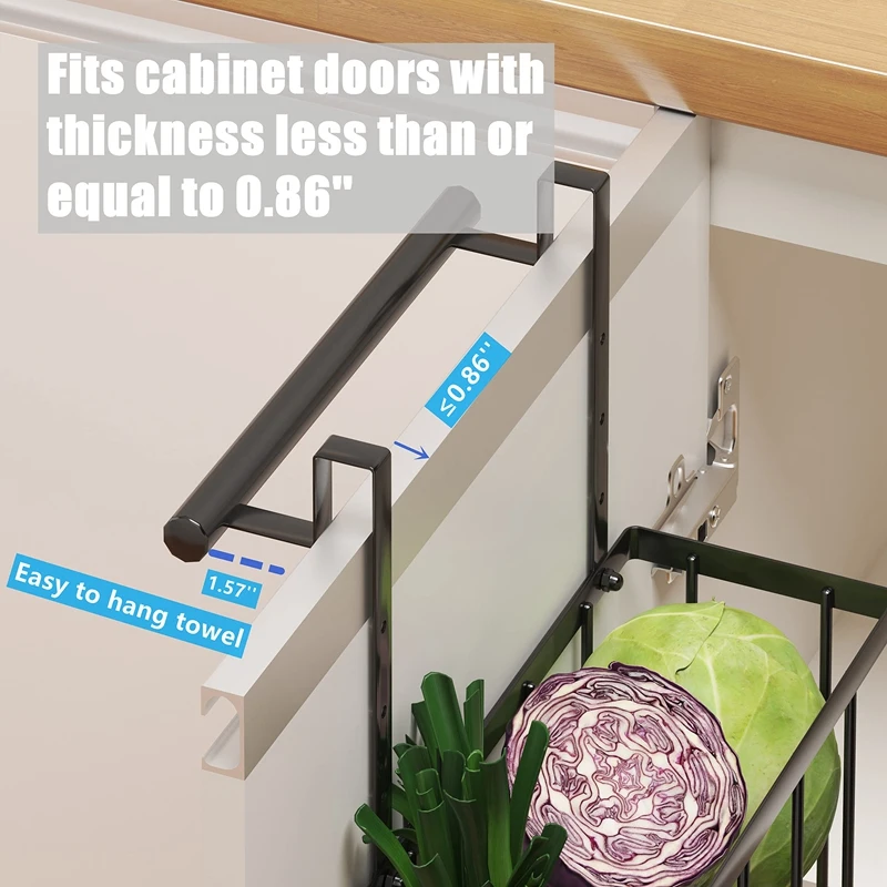 2PCS Cabinet Door Organizer With Towel Bar, Over The Cabinet Door Storage Black Carbon Steel