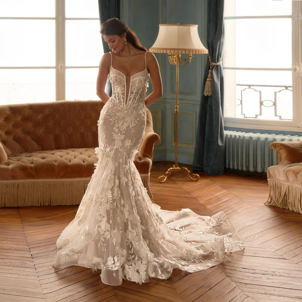 

Modern Mermaid Women Wedding Dresses Fascinating Lace Appliques Bridal Gowns Spaghetti Straps Vestidos De Novias Customized 2026