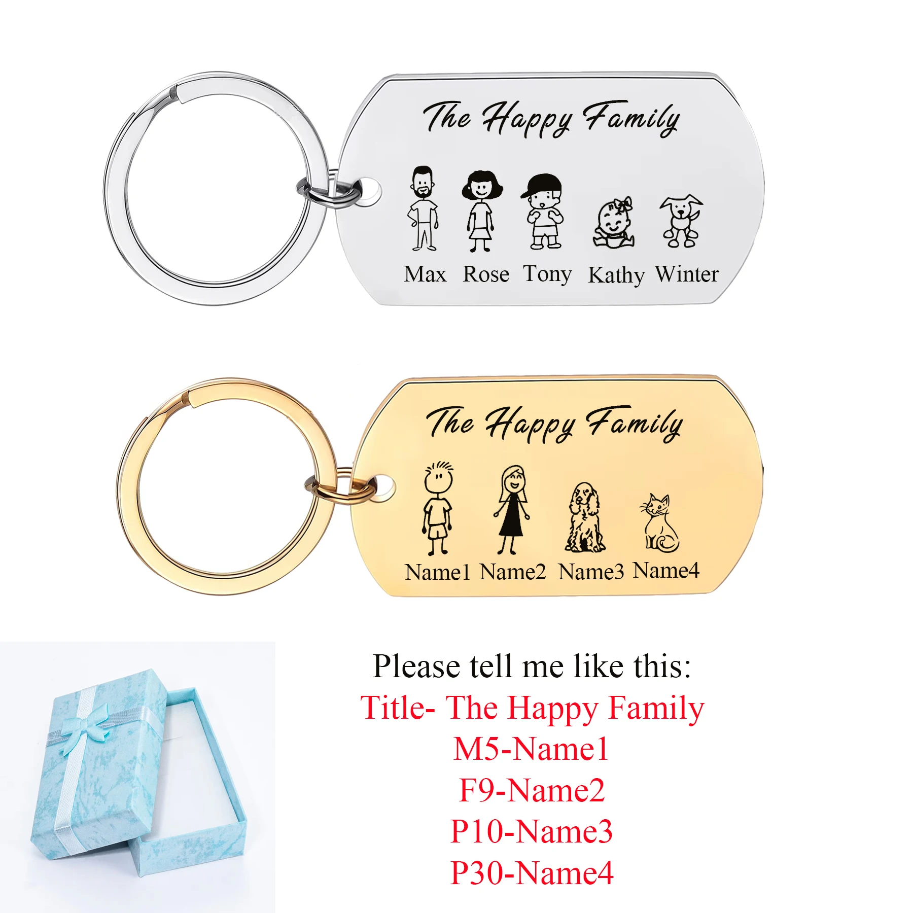 

Customized Family Gift Keychain Stainless Steel Parents Children Mom Dad Daughter Son Pet Personalized Present Keyring