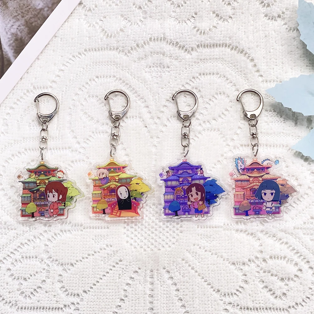 4PCS Anime Characters Spirited Away Acrylic Keychain Accessories Keyrings Friends Gifts Bag Charms Creative Backpack Pendant