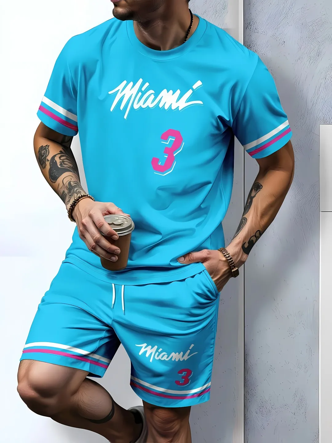2025 men's summer new casual breathable short sleeved T-shirt shorts set casual sports set two-piece set - Image 4